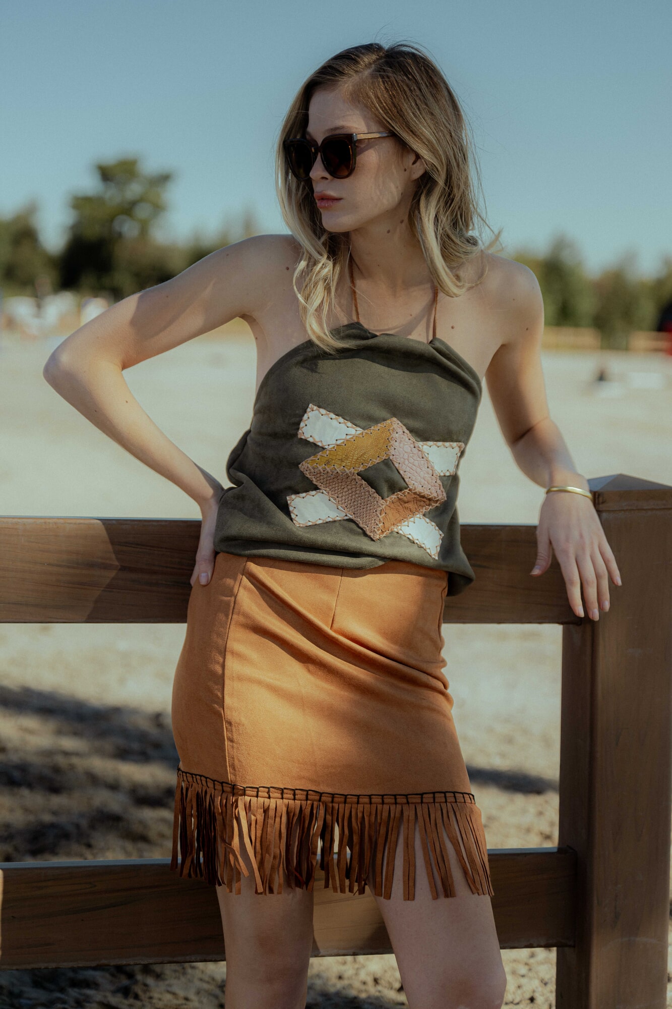 Top Suede geometrico