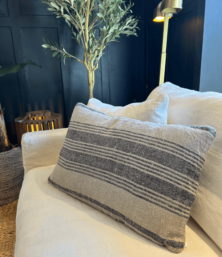 ALMOHADON RUSTICO 40X60 LINO NATURAL NEGRO