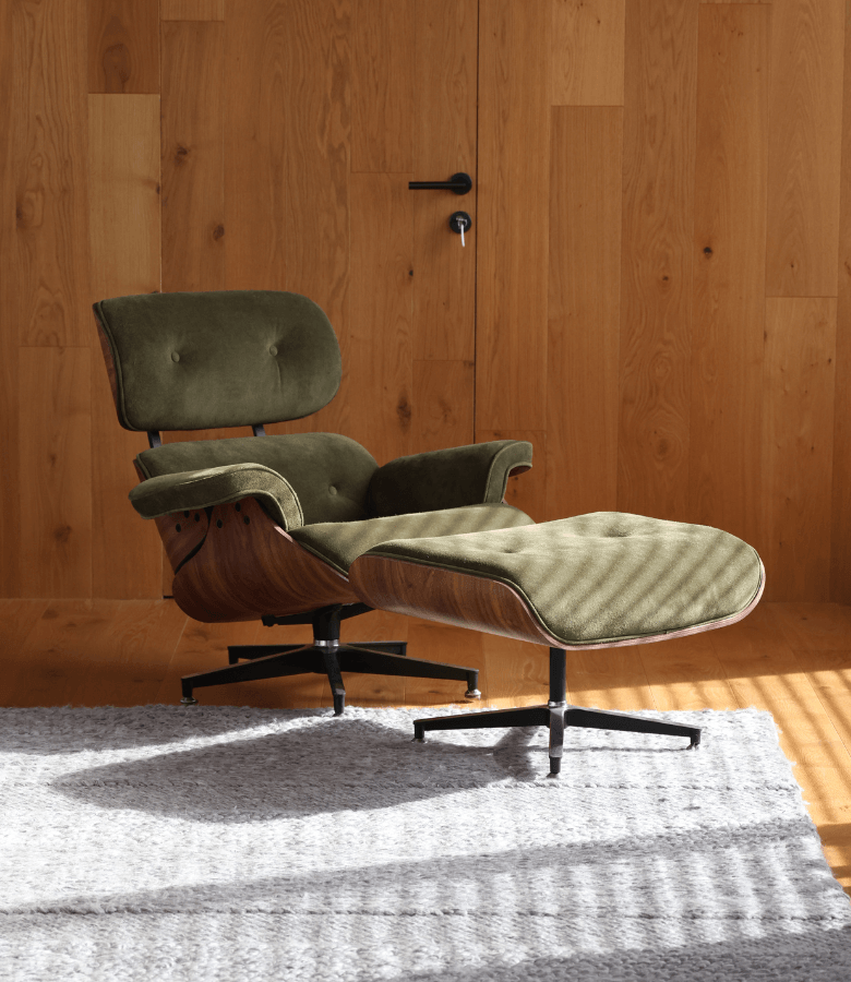 BUTACA EAMES GAMUZA MUSGO CON PUFF