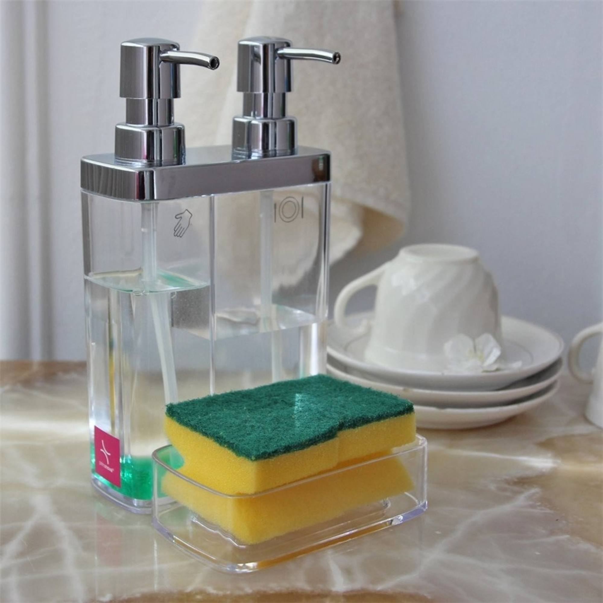 Dispensador c/division jabon/deter 13 x 14 x 22 transparente