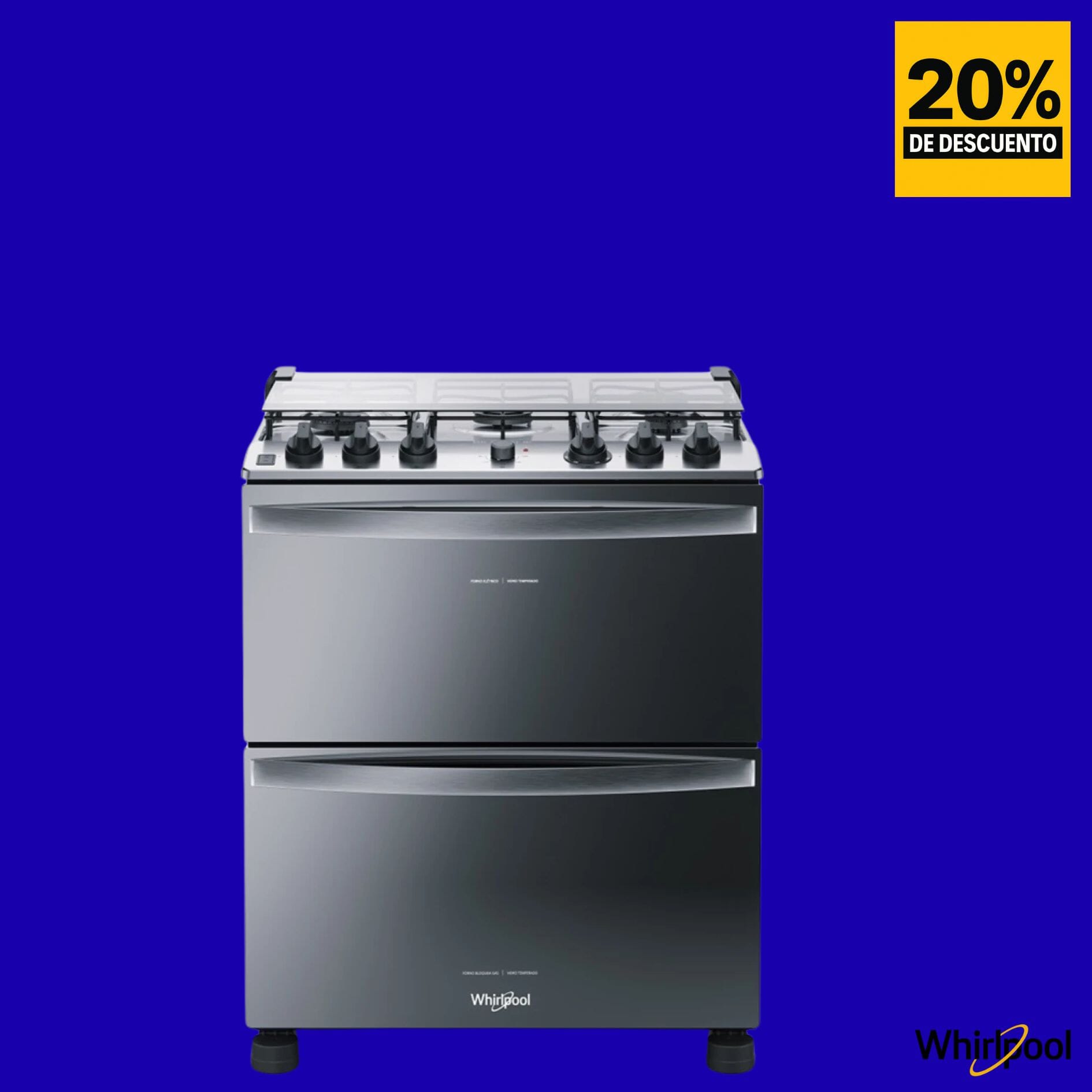 Cocina a gas Whirlpool 5 hornallas doble horno