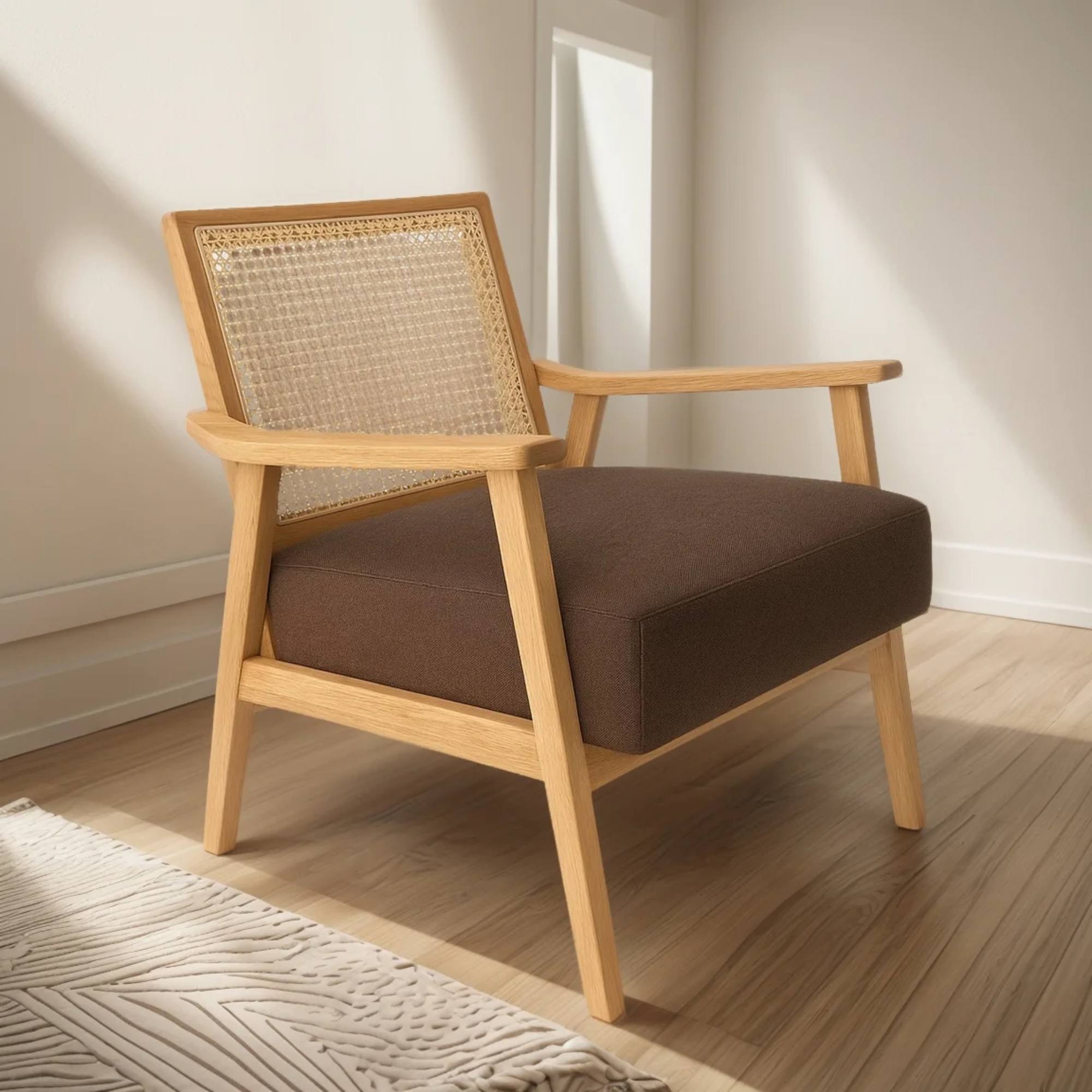 Poltrona de madera maciza y ratan