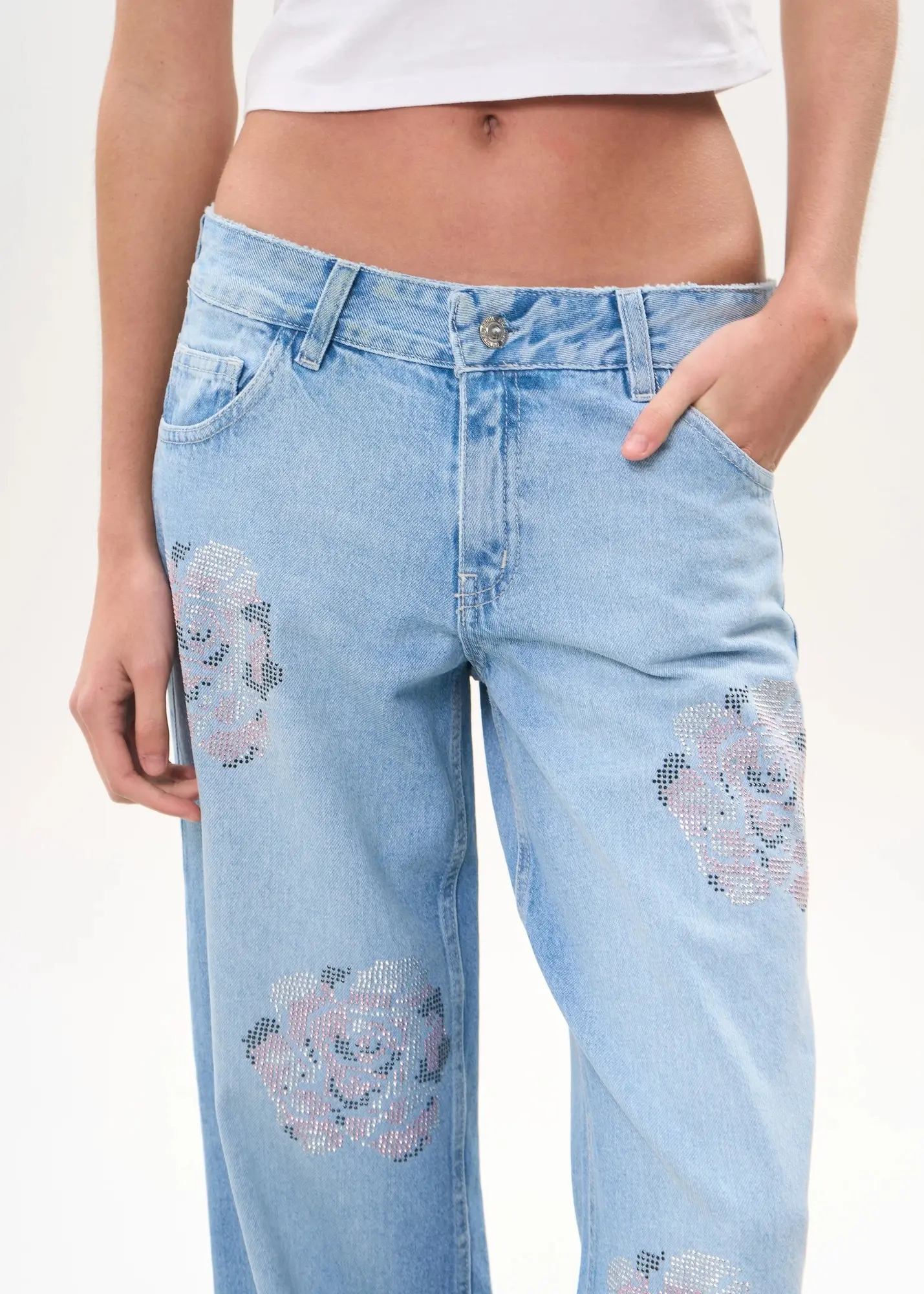 Wide tiro bajo rose strass